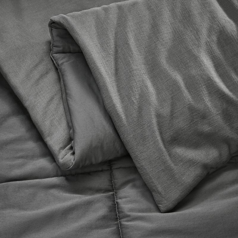slide 4 of 8, King/California Heavyweight Linen Blend Comforter & Sham Set Dark Gray - Casaluna™: Rayon & Cotton, Hidden Quilting, Zipper Closure, 1 ct