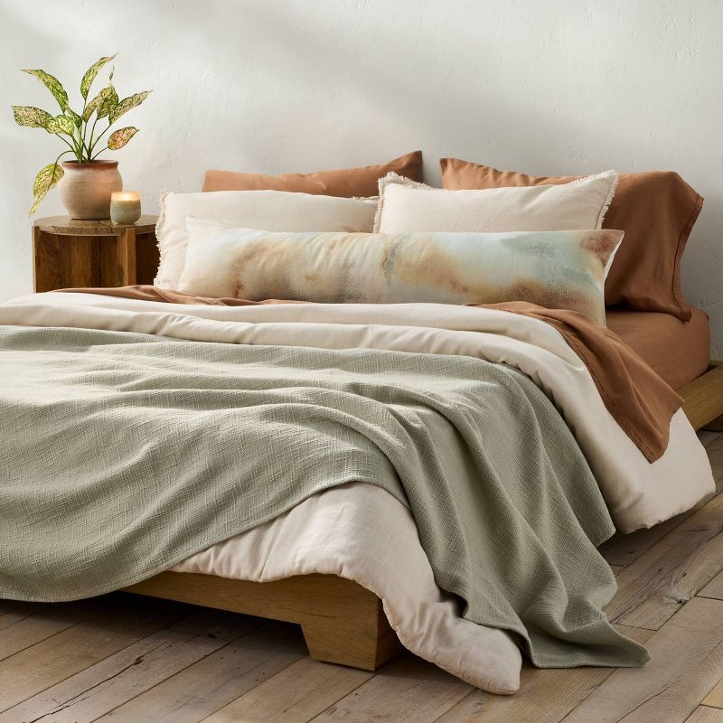 slide 2 of 8, King/California King Heavyweight Linen Blend Comforter & Sham Set Natural - Casaluna™: Rayon & Cotton, Hidden Quilting, Zip Closure, 1 ct