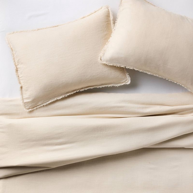 slide 3 of 8, King/California King Heavyweight Linen Blend Comforter & Sham Set Natural - Casaluna™: Rayon & Cotton, Hidden Quilting, Zip Closure, 1 ct