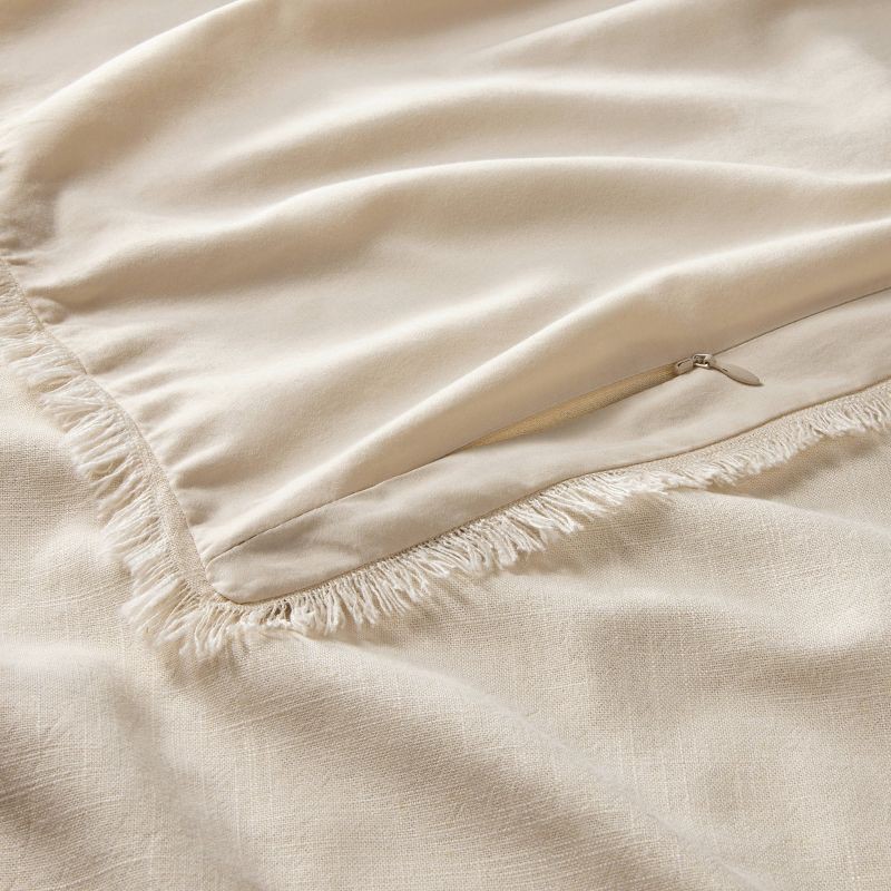 slide 5 of 8, King/California King Heavyweight Linen Blend Comforter & Sham Set Natural - Casaluna™: Rayon & Cotton, Hidden Quilting, Zip Closure, 1 ct