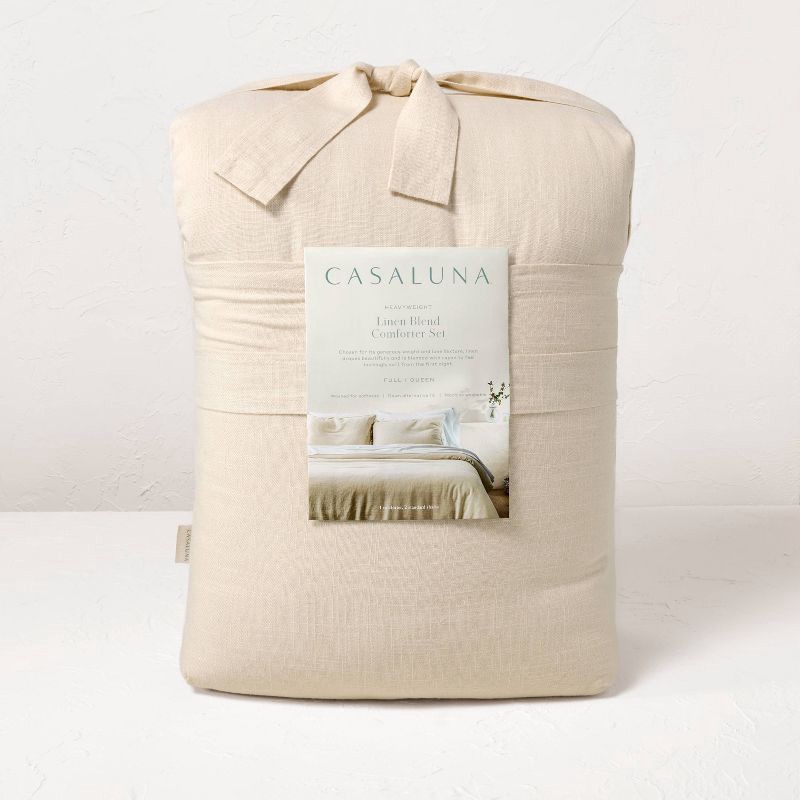 slide 6 of 8, King/California King Heavyweight Linen Blend Comforter & Sham Set Natural - Casaluna™: Rayon & Cotton, Hidden Quilting, Zip Closure, 1 ct