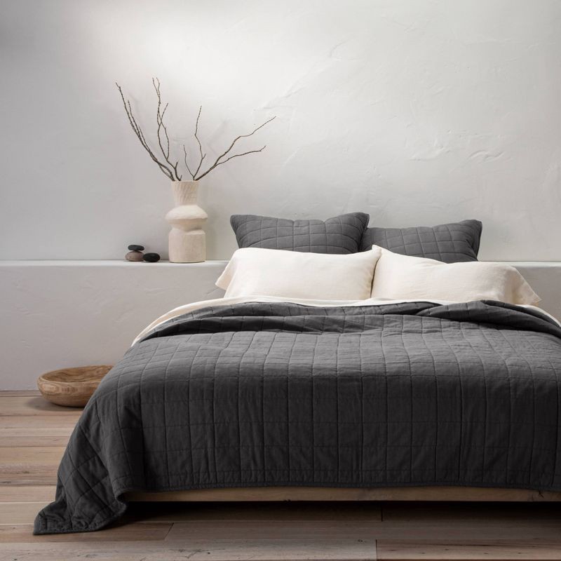 slide 2 of 3, Full/Queen Heavyweight Linen Blend Quilt Dark Gray - Casaluna™, 1 ct