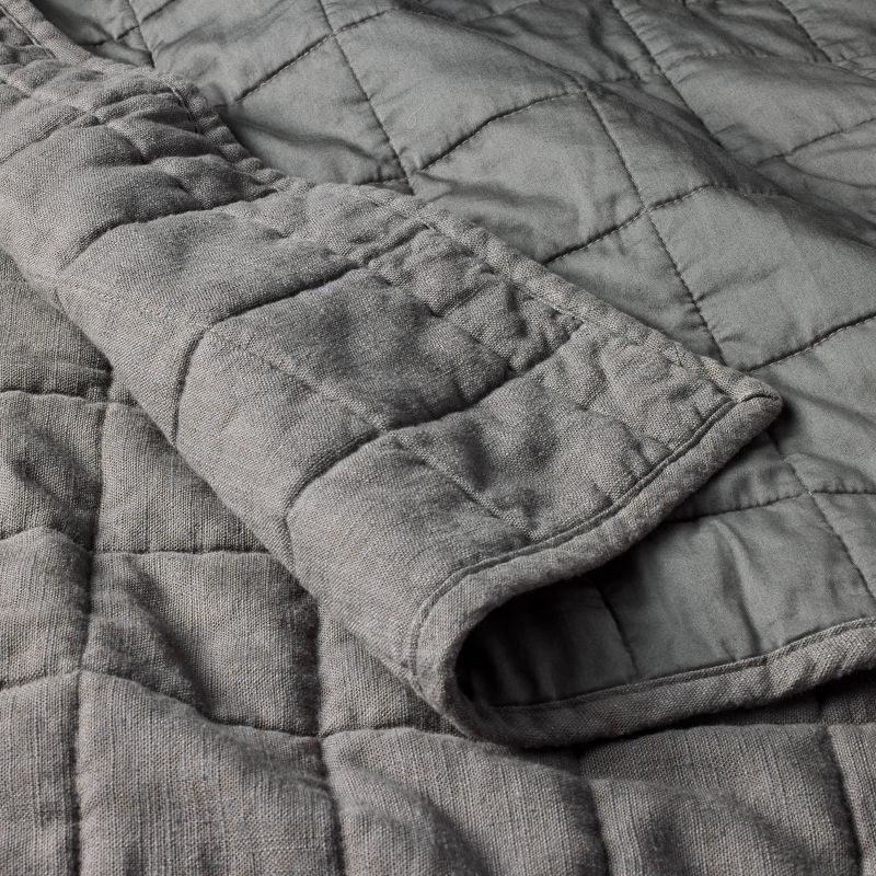 slide 3 of 5, Full/Queen Heavyweight Linen Blend Quilt Dark Gray - Casaluna™: Rayon & Cotton, OEKO-TEX Certified, Machine Washable, 1 ct