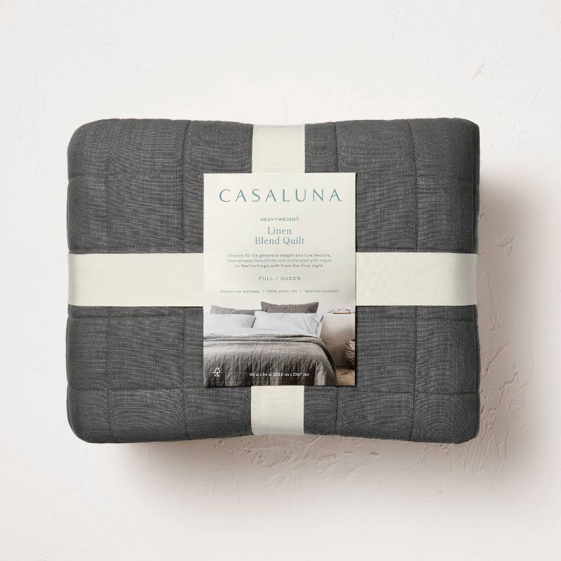 slide 4 of 5, Full/Queen Heavyweight Linen Blend Quilt Dark Gray - Casaluna™: Rayon & Cotton, OEKO-TEX Certified, Machine Washable, 1 ct