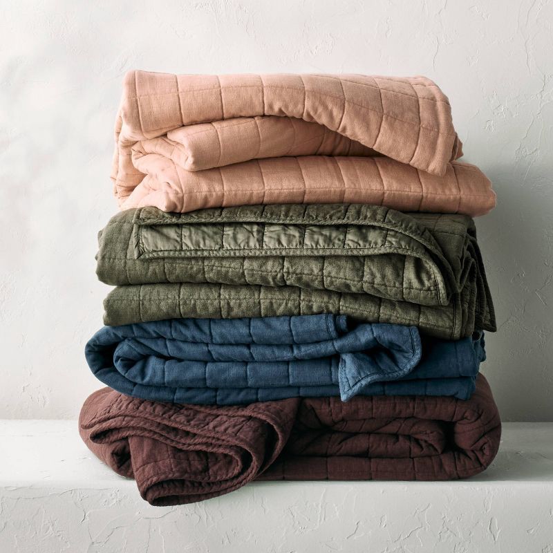 slide 5 of 5, Full/Queen Heavyweight Linen Blend Quilt Dark Gray - Casaluna™: Rayon & Cotton, OEKO-TEX Certified, Machine Washable, 1 ct