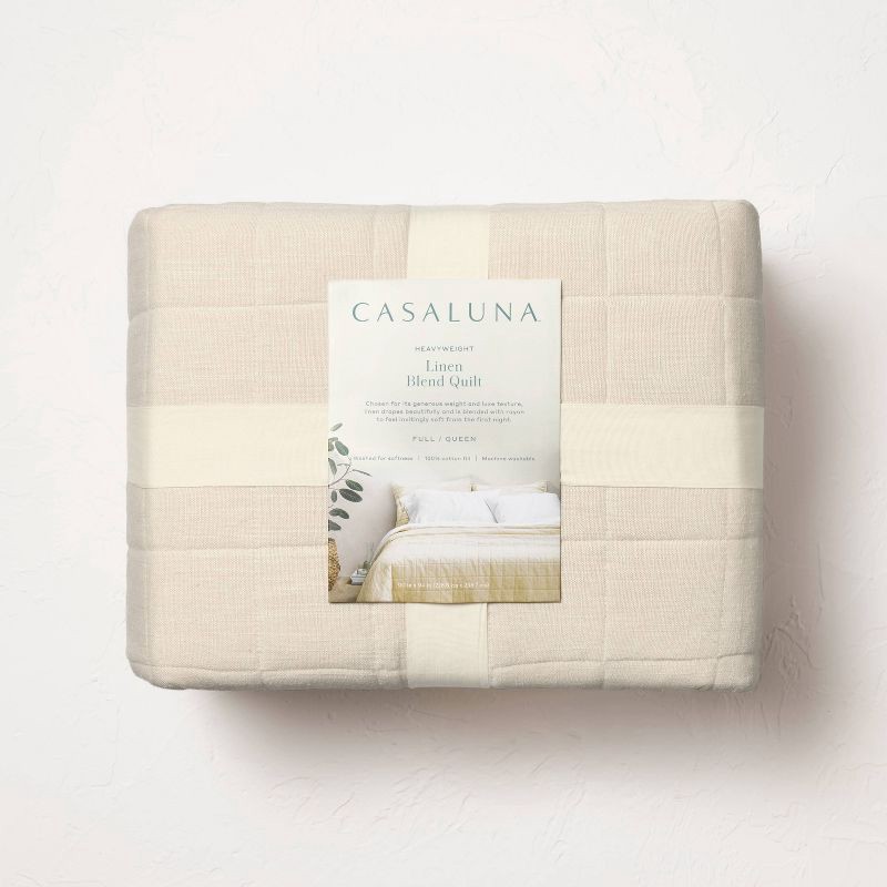 slide 4 of 5, Full/Queen Heavyweight Linen Blend Quilt Natural - Casaluna™: Rayon & Cotton, Box Quilting, OEKO-TEX Certified, 1 ct