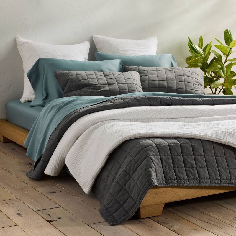 slide 2 of 5, King Heavyweight Linen Blend Quilt Dark Gray - Casaluna™: Rayon & Cotton, OEKO-TEX Certified, Machine Washable, 1 ct