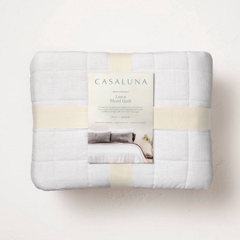 slide 4 of 5, King Heavyweight Linen Blend Quilt White - Casaluna™: Rayon & Cotton, OEKO-TEX Certified, Machine Washable, 1 ct