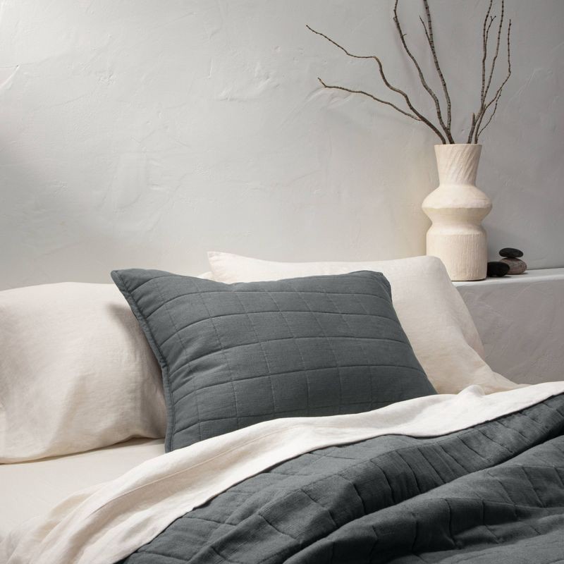 slide 2 of 5, Standard Heavyweight Linen Blend Quilt Pillow Sham Dark Gray - Casaluna™, 1 ct