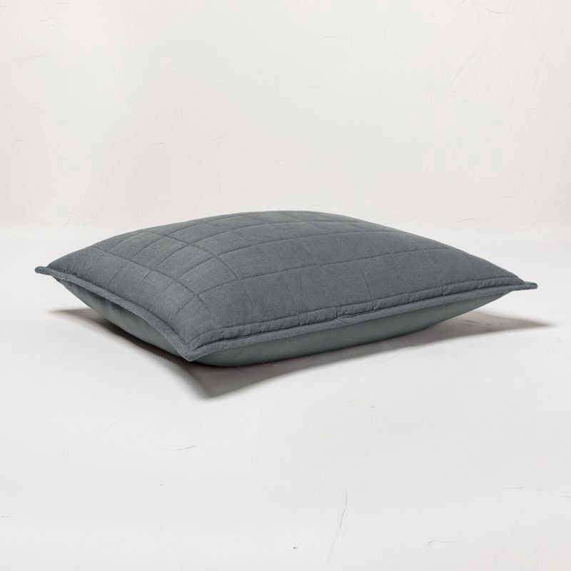 slide 3 of 5, Standard Heavyweight Linen Blend Quilt Pillow Sham Dark Gray - Casaluna™, 1 ct