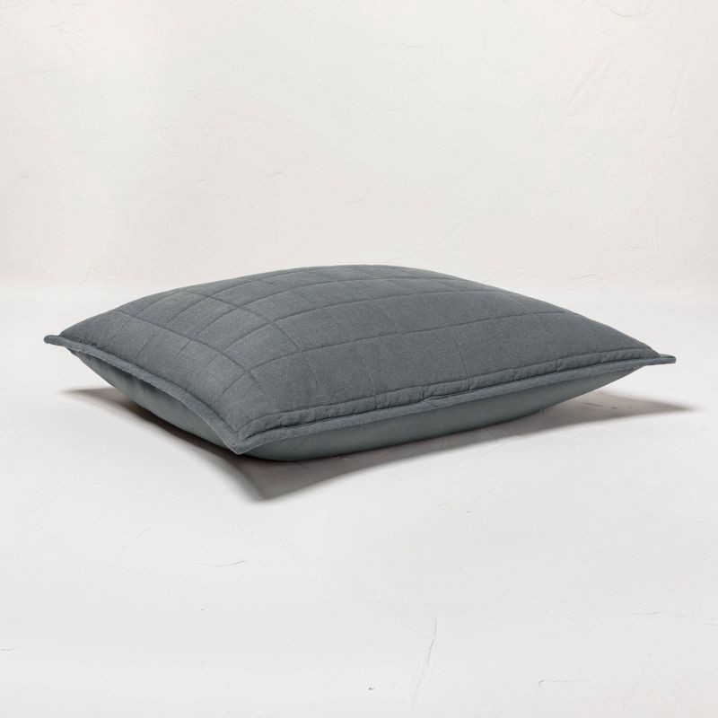 slide 3 of 5, Standard Heavyweight Linen Blend Quilt Pillow Sham Dark Gray - Casaluna™: Zipper Closure, OEKO-TEX Certified, 1 ct