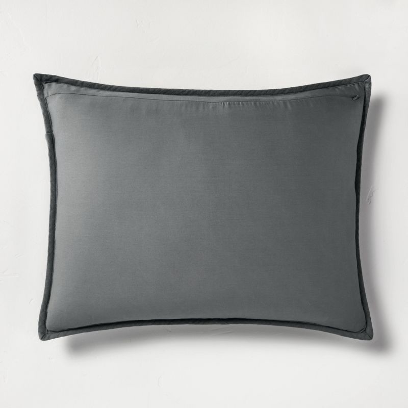 slide 4 of 5, Standard Heavyweight Linen Blend Quilt Pillow Sham Dark Gray - Casaluna™: Zipper Closure, OEKO-TEX Certified, 1 ct