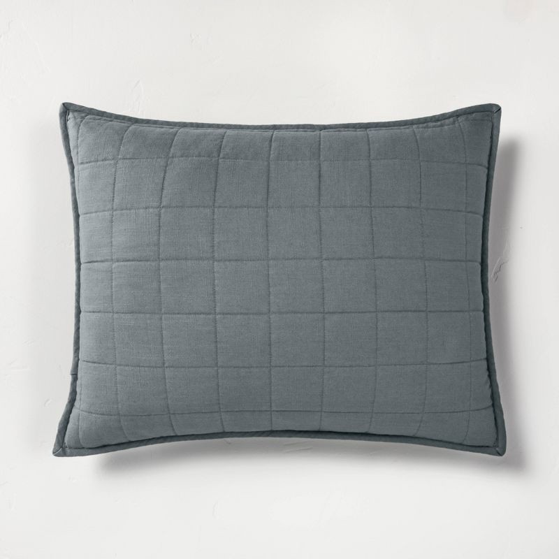slide 1 of 5, Standard Heavyweight Linen Blend Quilt Pillow Sham Dark Gray - Casaluna™, 1 ct