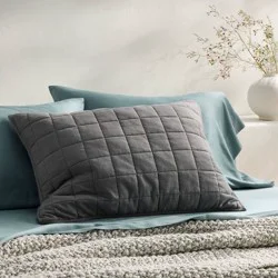 Standard Heavyweight Linen Blend Quilt Pillow Sham Dark Gray - Casaluna™: Zipper Closure, OEKO-TEX Certified