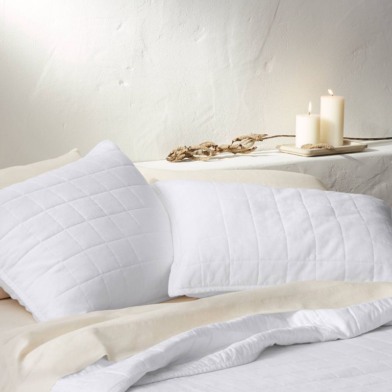 slide 2 of 5, Standard Heavyweight Linen Blend Quilt Pillow Sham White - Casaluna™: Rayon & Cotton, OEKO-TEX Certified, Zip Closure, 1 ct