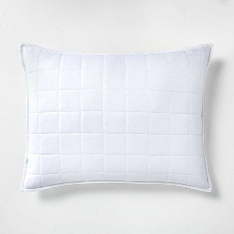 slide 1 of 5, Standard Heavyweight Linen Blend Quilt Pillow Sham White - Casaluna™, 1 ct