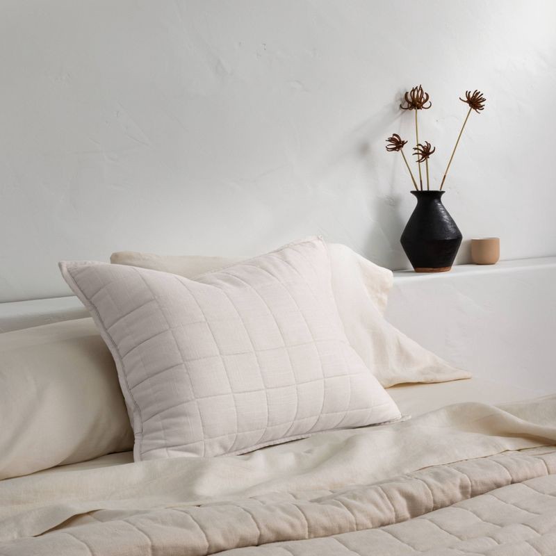 slide 2 of 5, Standard Heavyweight Linen Blend Quilt Pillow Sham Natural - Casaluna™, 1 ct