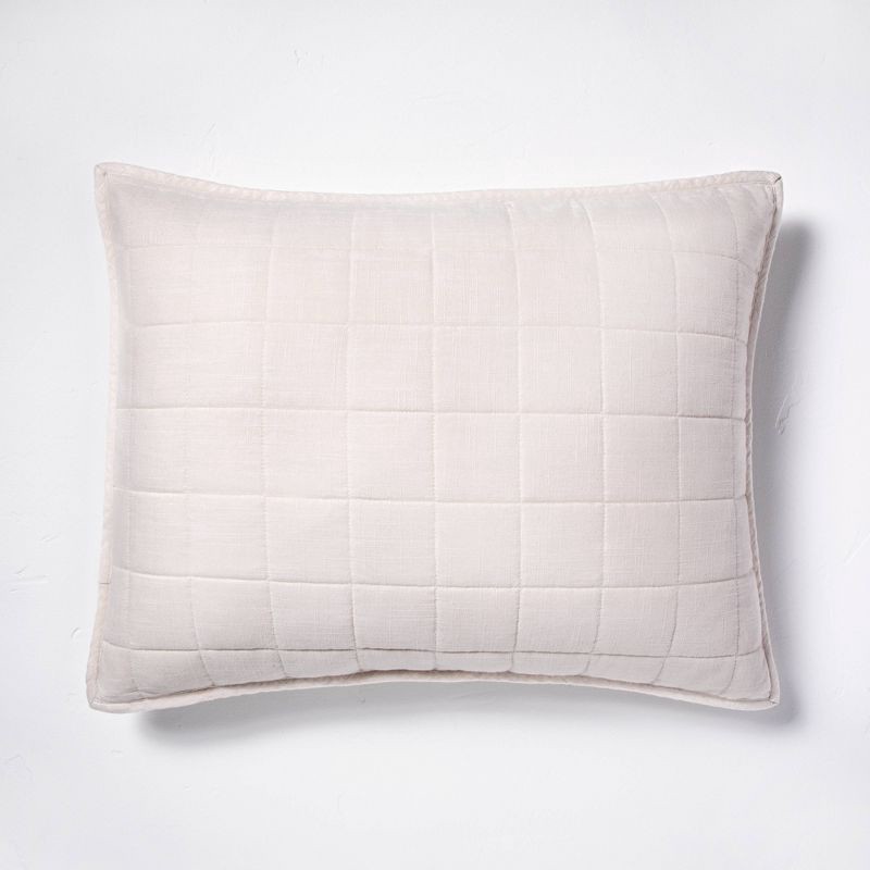 slide 1 of 5, Standard Heavyweight Linen Blend Quilt Pillow Sham Natural - Casaluna™, 1 ct