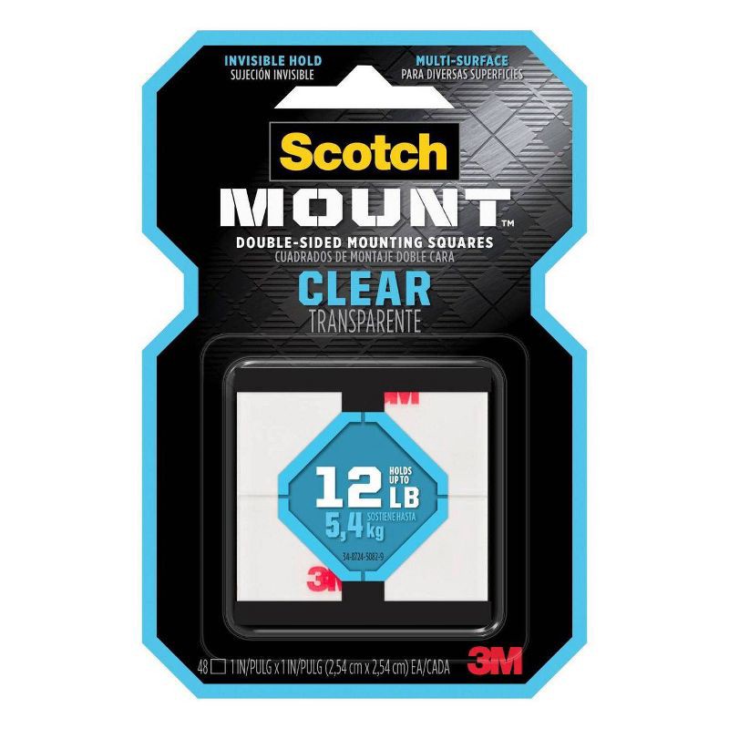 slide 1 of 11, Scotch 1'x1' Clear DS Mounting Squares: Adhesive Double Sided Tape, Sticky Tack, 48 Clear Adhesive Strips, 1 ct