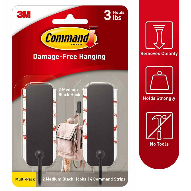 slide 2 of 13, Command 2pk Wire Decorative Hooks Black: Matte Wall & Towel Hook, Heavy Duty, 3 lb Capacity, 2 ct, 3 lb
