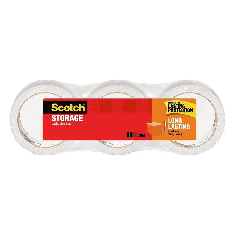 slide 1 of 8, Scotch Long Lasting Storage Packing Tape, Storage Tape Withstands Extreme Temperatures, 1.88 in x 38.2 yd, 3 rolls, 3 ct