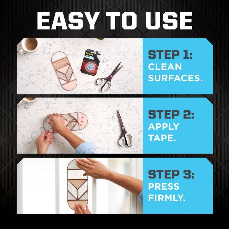 slide 7 of 9, Scotch Mount Double-Sided Mounting Tape Clear 1" x 60": Heavy Duty Wall Tape, Double Stick for Art & Office, 1 ct