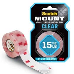 Scotch Mount Double-Sided Mounting Tape Clear 1" x 60": Heavy Duty Wall Tape, Double Stick for Art & Office