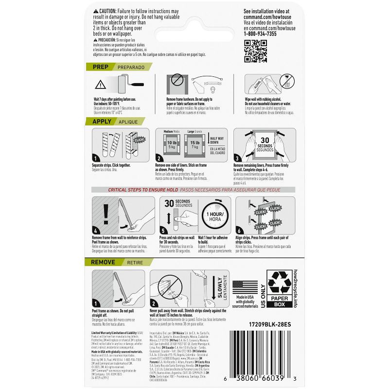 slide 13 of 30, Command 28pc M/L Black Picture Hanging Strips: Wall Adhesive for Frames, Heavy Duty, Plastic, 3.649" Length, 0.751" Width, 28 ct