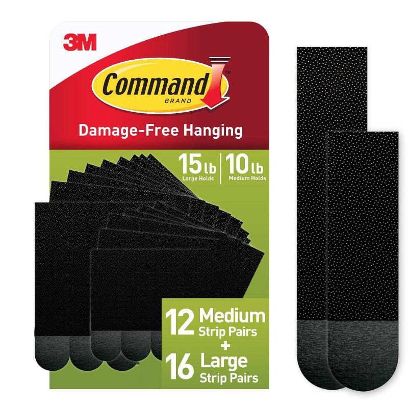 slide 1 of 30, Command 28pc M/L Black Picture Hanging Strips: Wall Adhesive for Frames, Heavy Duty, Plastic, 3.649" Length, 0.751" Width, 28 ct