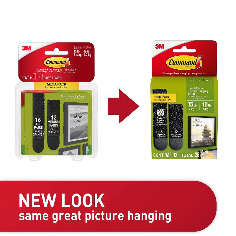 slide 5 of 30, Command 28pc M/L Black Picture Hanging Strips: Wall Adhesive for Frames, Heavy Duty, Plastic, 3.649" Length, 0.751" Width, 28 ct