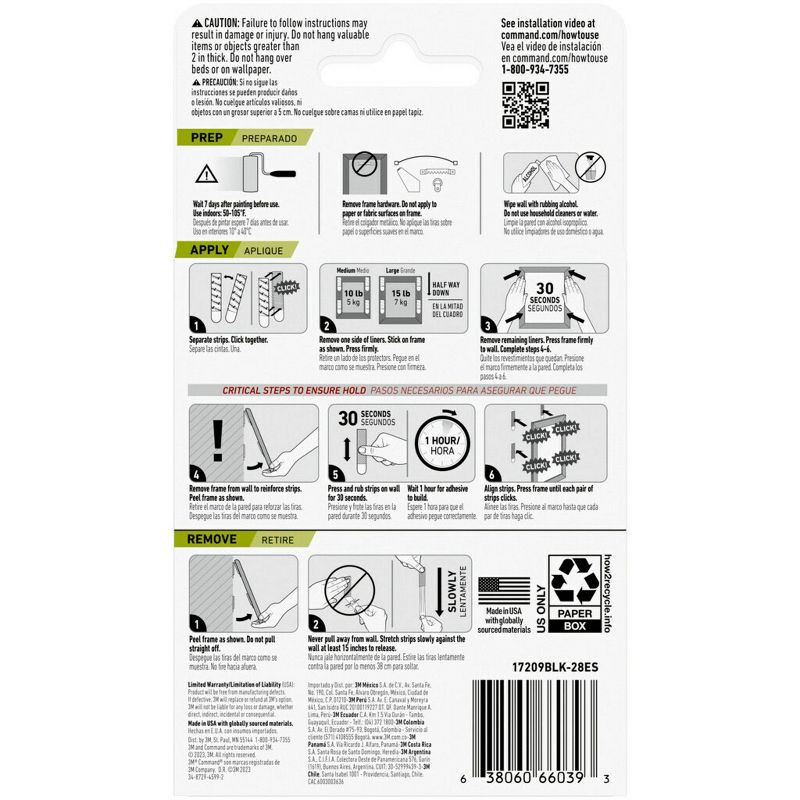 slide 9 of 30, Command 28pc M/L Black Picture Hanging Strips: Wall Adhesive for Frames, Heavy Duty, Plastic, 3.649" Length, 0.751" Width, 28 ct
