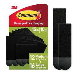 Command 28pc M/L Black Picture Hanging Strips: Wall Adhesive for Frames, Heavy Duty, Plastic, 3.649" Length, 0.751" Width