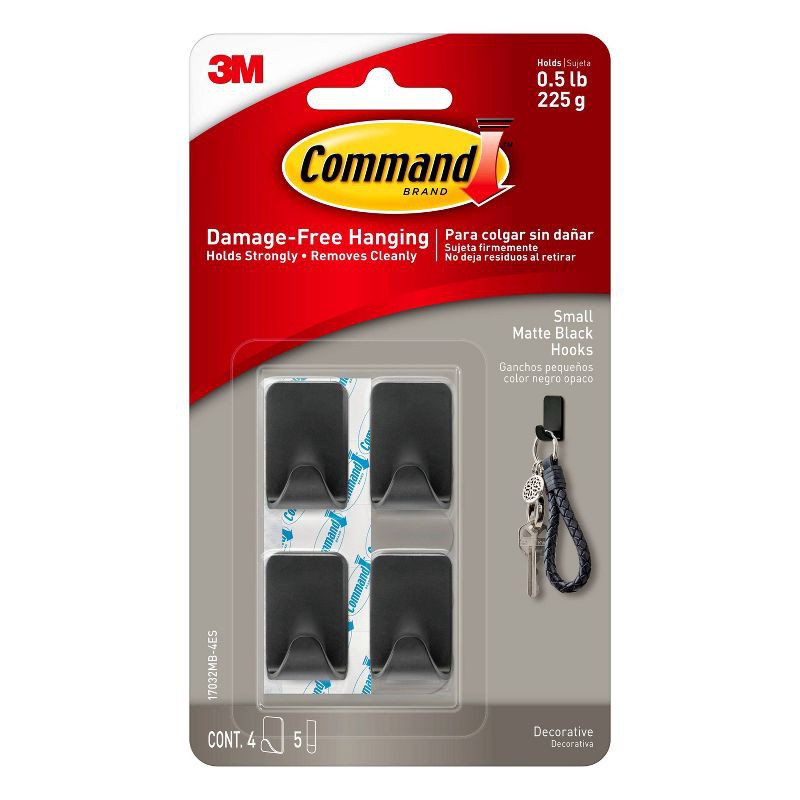 slide 1 of 13, Command Decorative Hooks Black: Matte Plastic Wall Hooks, 0.5 lb Capacity, Set of 4, 0.5 lb