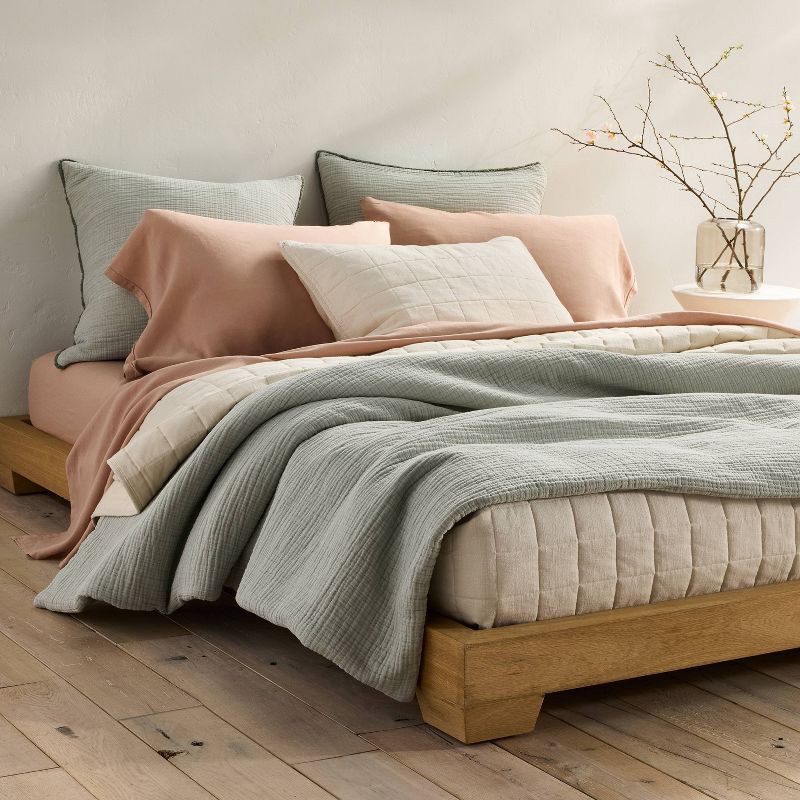 slide 2 of 5, King Heavyweight Linen Blend Quilt Pillow Sham Natural - Casaluna™: Rayon & Cotton, Diamond Pattern, Zipper Closure, 1 ct