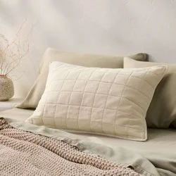King Heavyweight Linen Blend Quilt Pillow Sham Natural - Casaluna™: Rayon & Cotton, Diamond Pattern, Zipper Closure