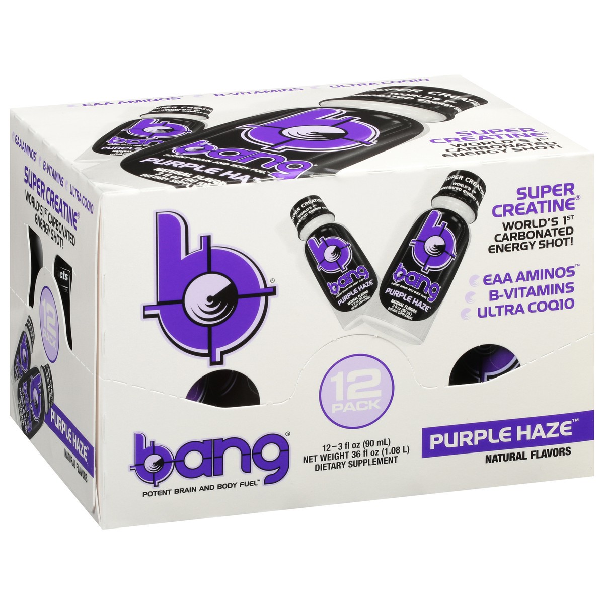 slide 2 of 12, Bang Carbonated Purple Haze Energy Shot 12 - 3 fl oz Bottles, 12 ct