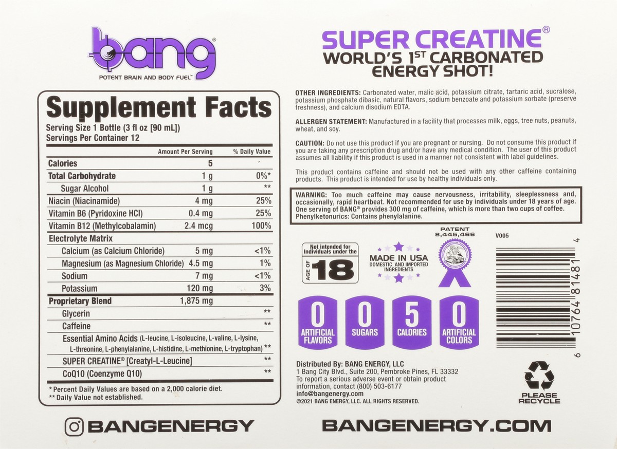 slide 3 of 12, Bang Carbonated Purple Haze Energy Shot 12 - 3 fl oz Bottles, 12 ct