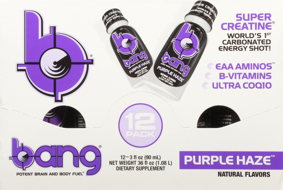 slide 4 of 12, Bang Carbonated Purple Haze Energy Shot 12 - 3 fl oz Bottles, 12 ct