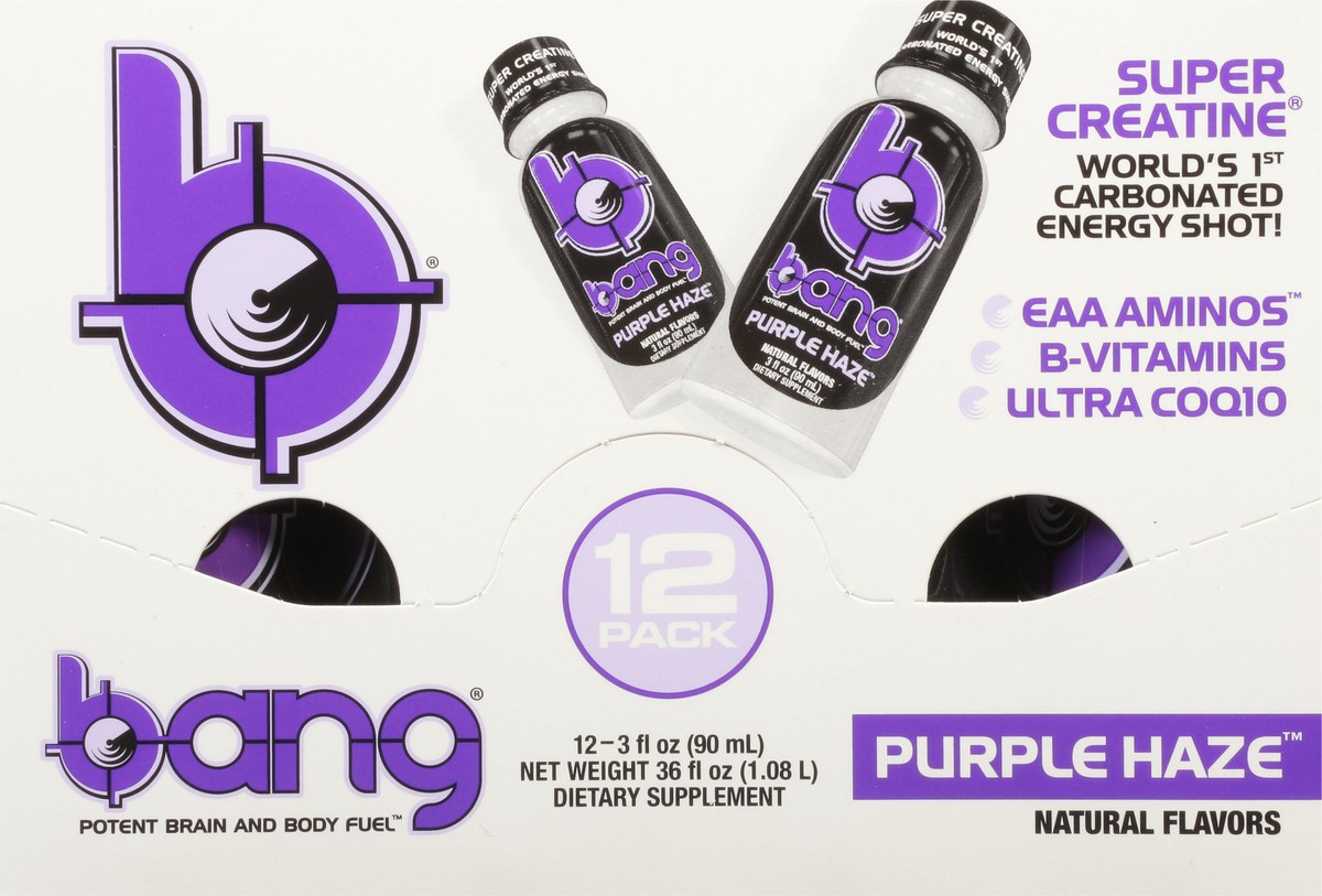 slide 5 of 12, Bang Carbonated Purple Haze Energy Shot 12 - 3 fl oz Bottles, 12 ct