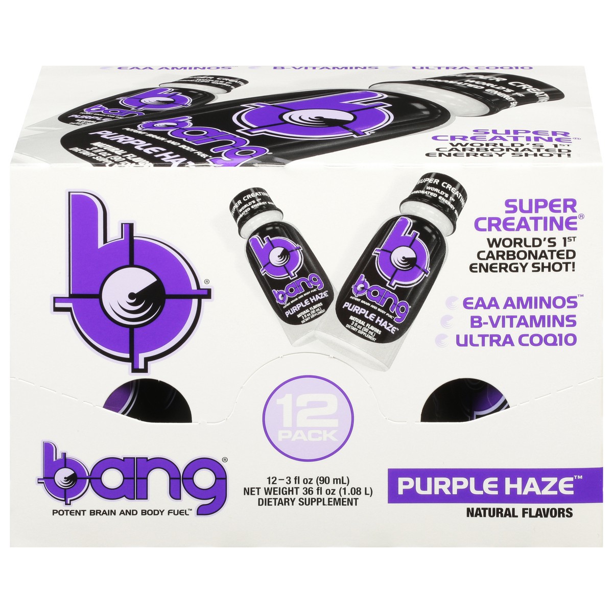 slide 1 of 12, Bang Carbonated Purple Haze Energy Shot 12 - 3 fl oz Bottles, 12 ct