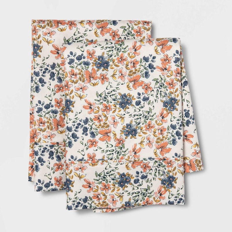 slide 1 of 1, Standard Printed Performance 400 Thread Count Pillowcase Set Ditsy Floral - Threshold™: Cotton Sateen, Machine Washable, No Closure, 1 ct