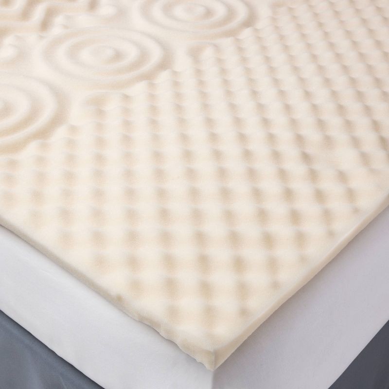 slide 1 of 1, Full 5-Zone 1.25" Foam Mattress Topper - Room Essentials™: Polyurethane, Non-Woven Fabric, Spot Clean, Fits up to 24" Depth, 1 ct
