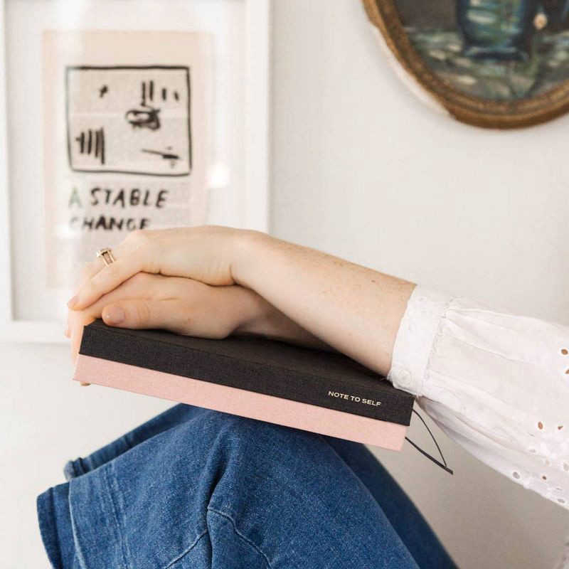 slide 5 of 5, Wit & Delight Lined Journal Black Linen Note to Self: Hardcover Notebook with Elastic Closure, Pocket, Ribbon Marker, 160 Pages, 1 ct