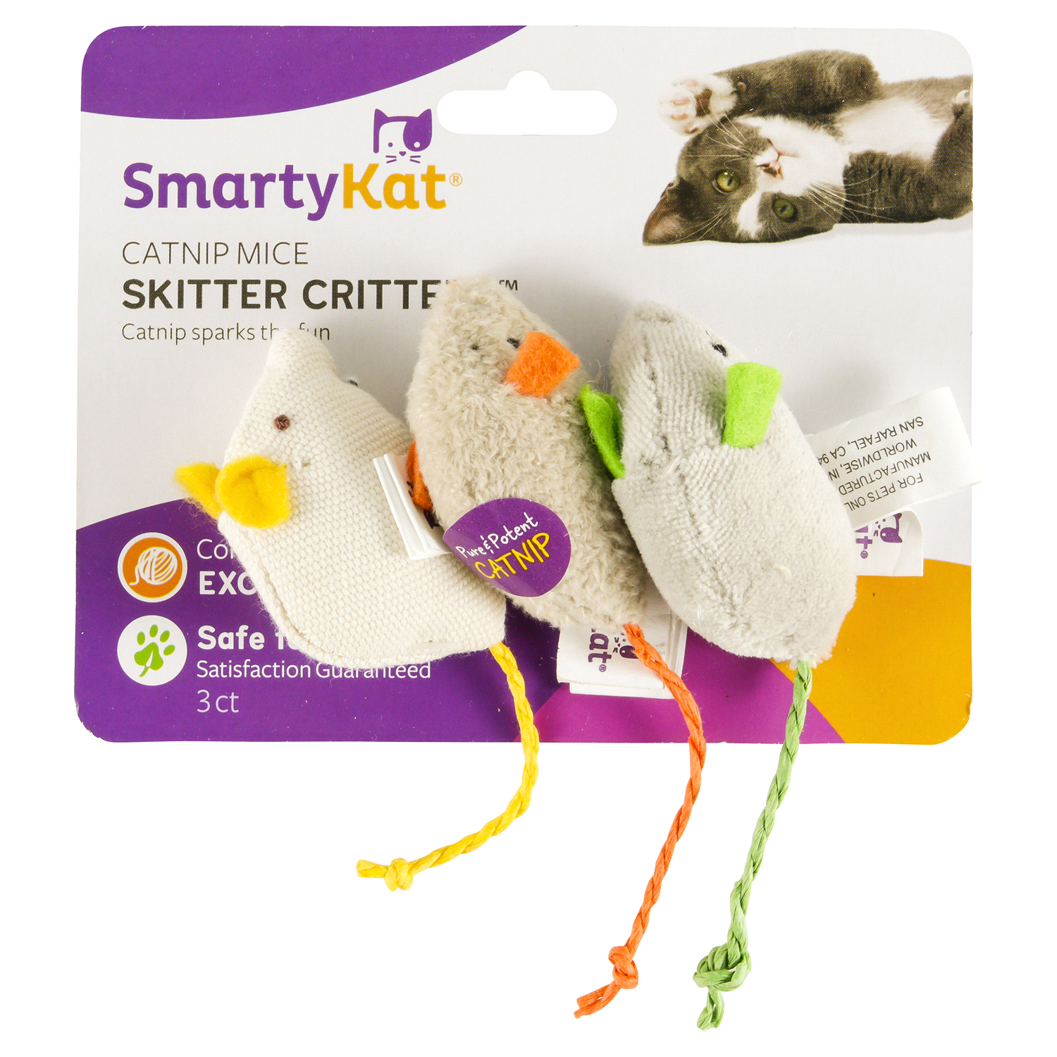 slide 1 of 2, SmartyKat Skitter Critters Catnip Mice Cat Toy - 3pk, 3 ct