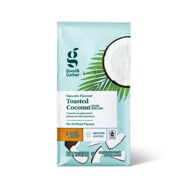 slide 1 of 4, Naturally Flavored Toasted Coconut Light Roast Ground Coffee - 12oz - Good & Gather™, 12 oz