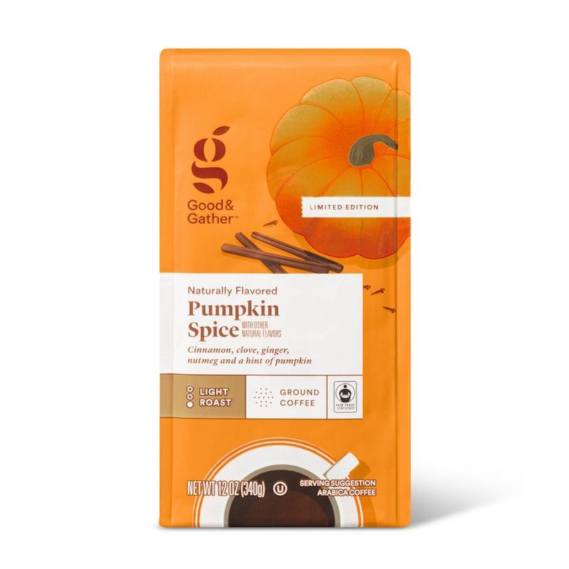 slide 1 of 4, Naturally Flavored PUMPKIN SPICE Light Roast Ground Coffee - 12oz - Good & Gather™, 12 oz