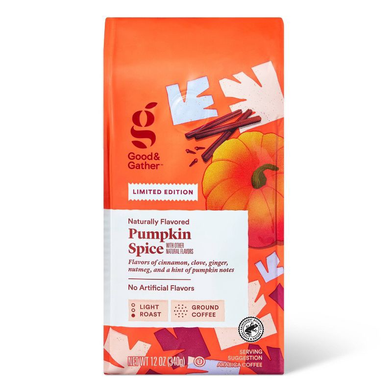 slide 1 of 5, Naturally Flavored Pumpkin Spice with Other Natural Flavors Light Roast Ground Coffee - 12oz - Good & Gather™, 12 oz