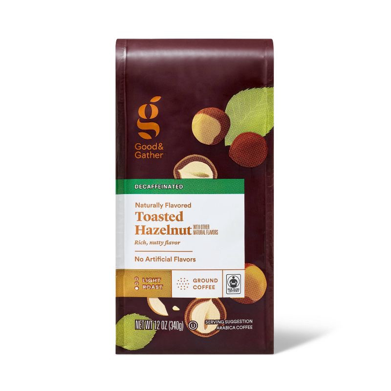 slide 1 of 4, Naturally Flavored Hazelnut Decaf Bagged Light Roast Ground Coffee - 12oz - Good & Gather™, 12 oz