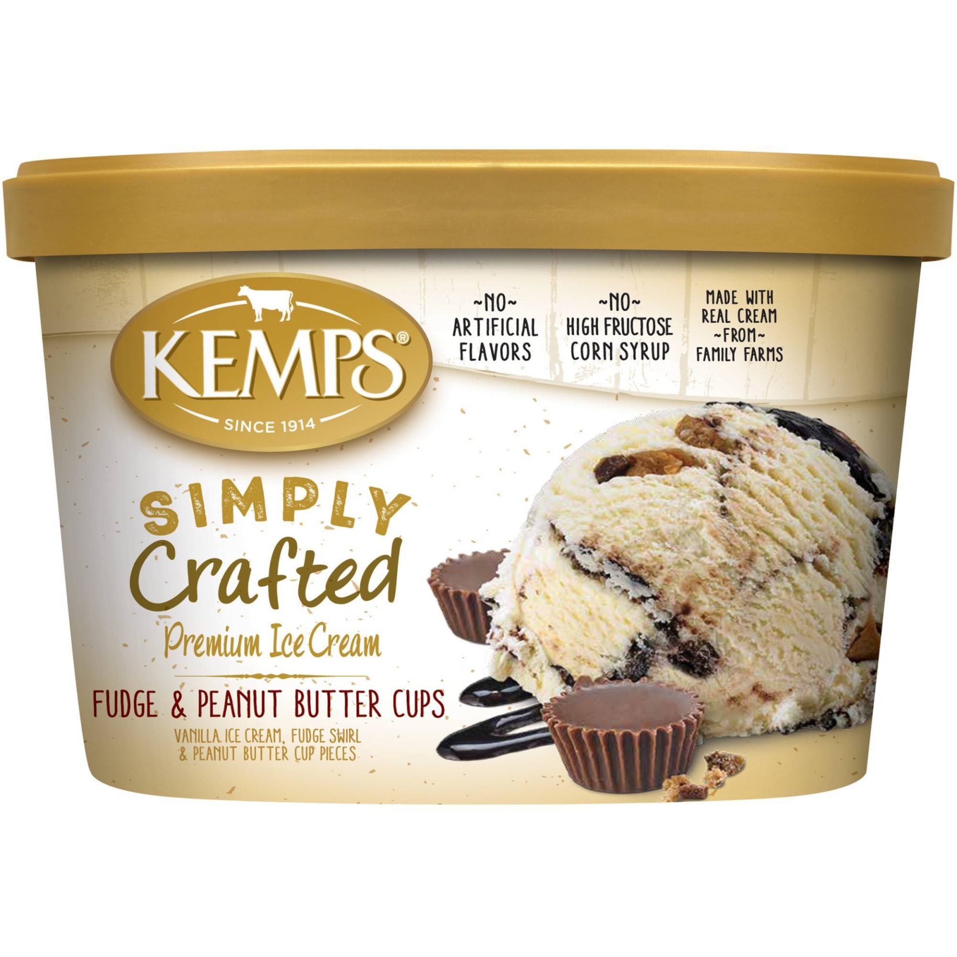slide 1 of 5, Kemps Simply Crafted Fudge N Peanut Butter Cups Ice Cream - 48oz, 48 oz