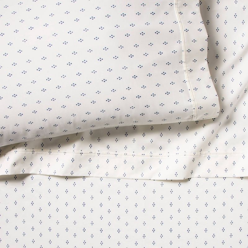 slide 2 of 3, Twin/Twin XL Printed Performance 400 Thread Count Sheet Set White/Blue Dot - Threshold™: Cotton Sateen, OEKO-TEX Certified, 1 ct